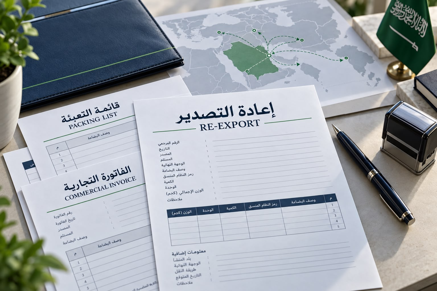 مستندات إعادة التصدير مع قائمة التعبئة والفاتورة التجارية