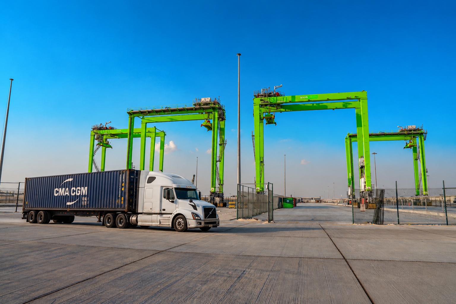 Container truck beside the cargo-handling yard