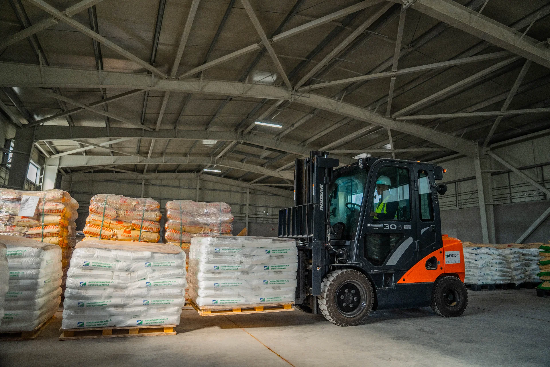 Forklift and palletized cargo at SPARK Logistics